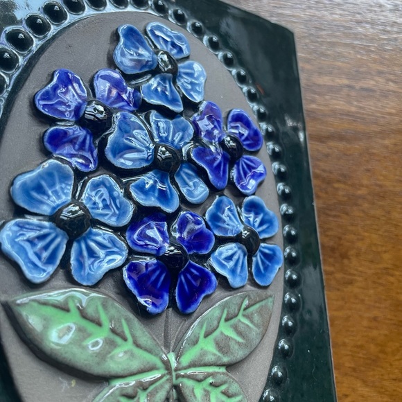 Vintage Jie Gantofta Sweden Ceramic Blue Flower Rectangular Wall Plaque 1970's - Picture 6 of 11